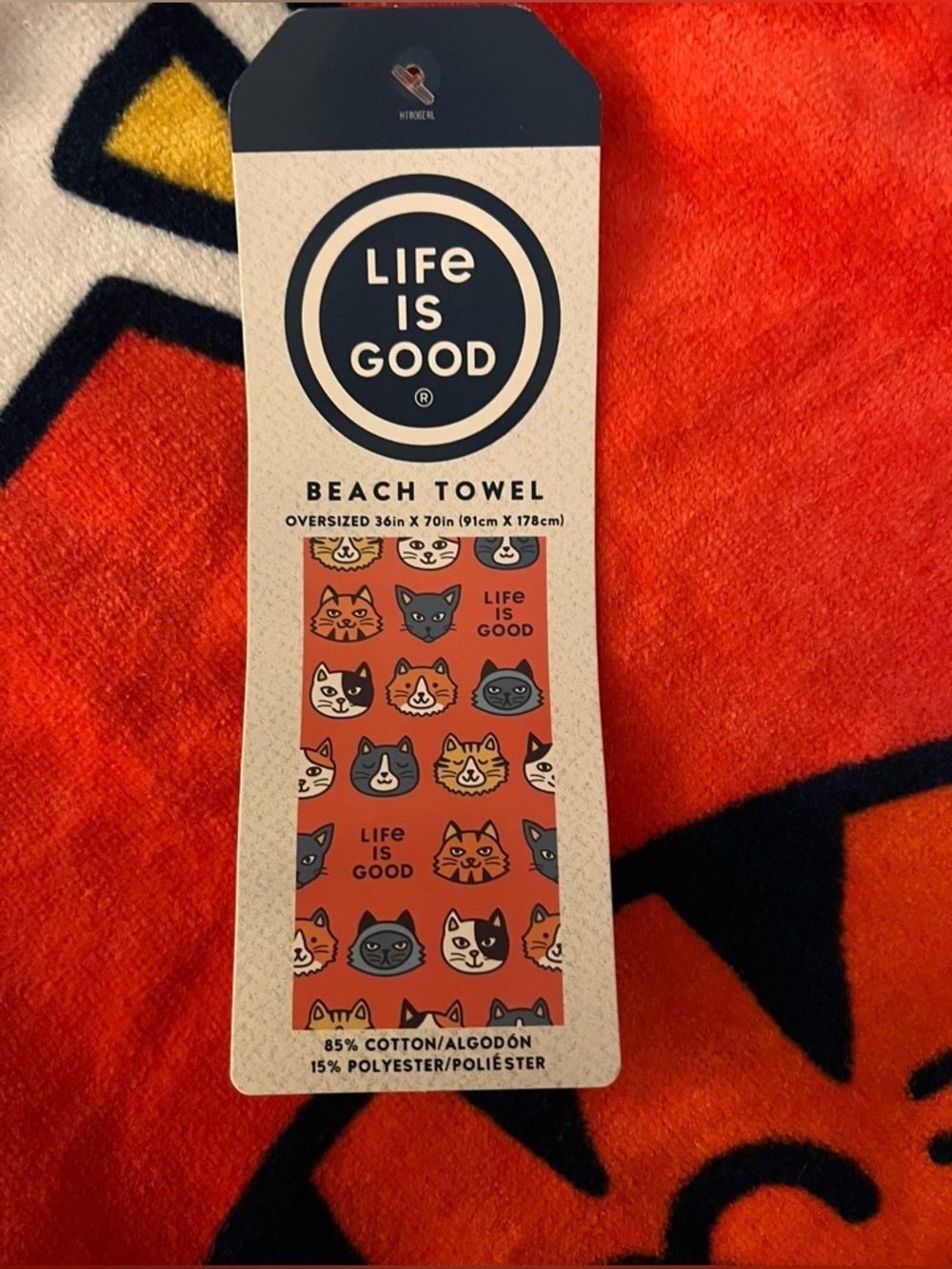 Life Is Good Orange Beach Towel With Cats